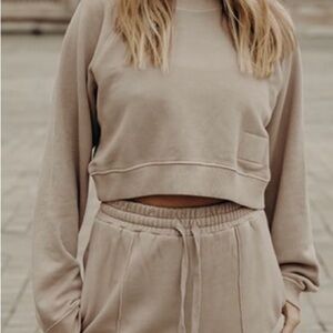 Daily Drills Cropped Crewneck in Cafe